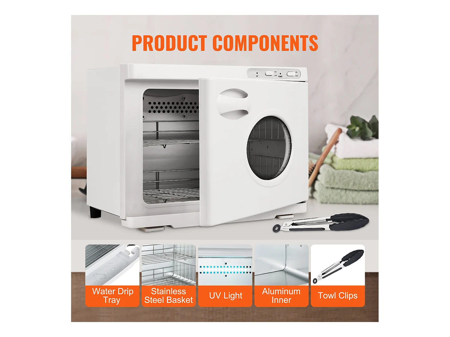 Sèche Serviettes SucceBuy Chauffant 23 L Avec 2 Supports en Acier Inoxydable, Contenir 50 à 60 Serviettes