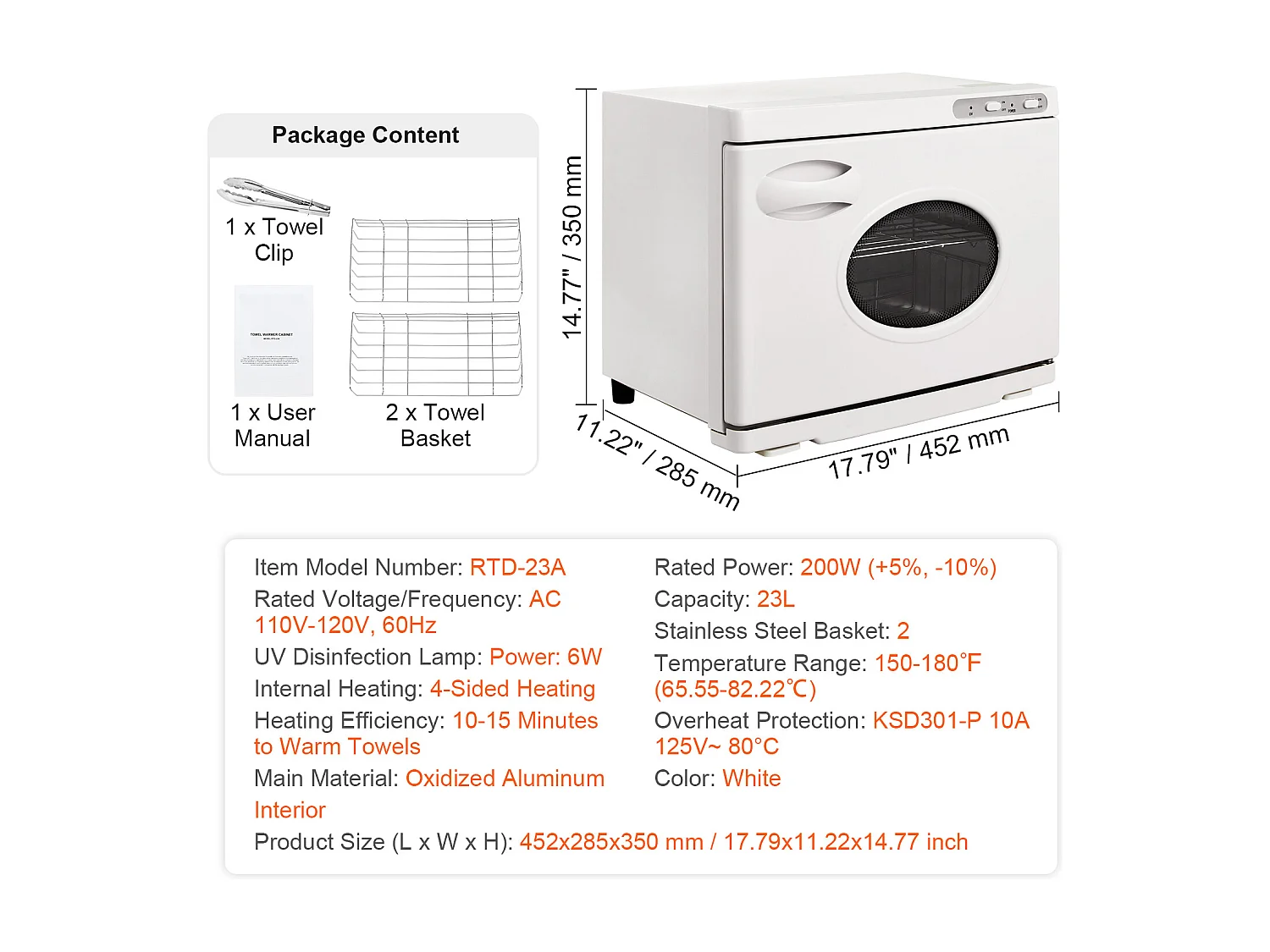 Sèche Serviettes SucceBuy Chauffant 23 L Avec 2 Supports en Acier Inoxydable, Contenir 50 à 60 Serviettes