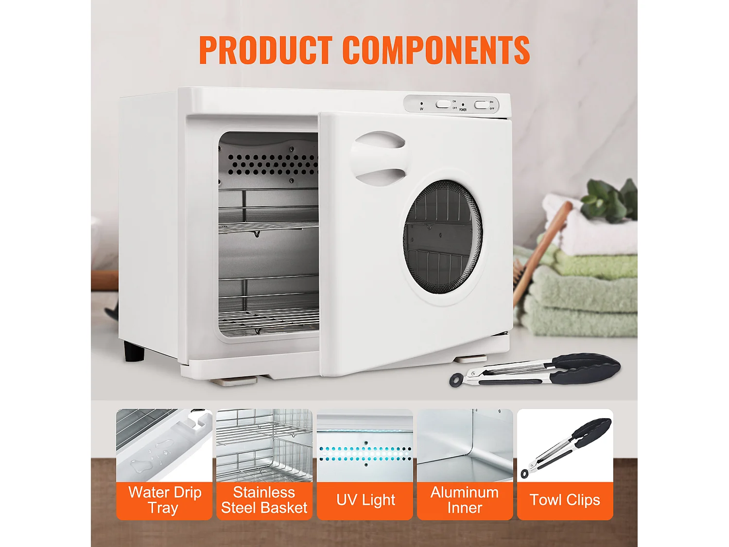 Sèche Serviettes SucceBuy Chauffant 23 L Avec 2 Supports en Acier Inoxydable, Contenir 50 à 60 Serviettes