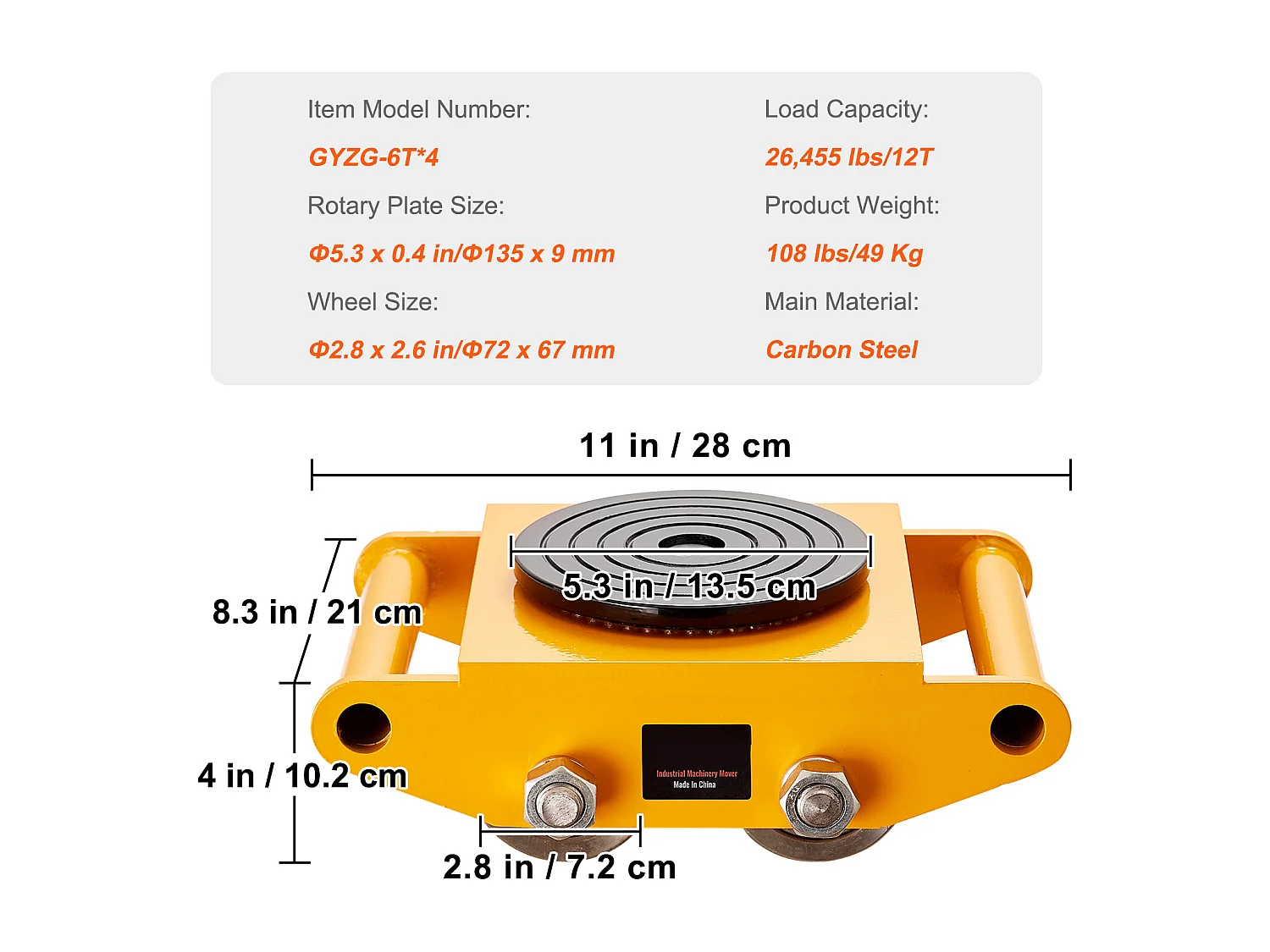 Ensemble de Transport, SucceBuy Lot de 4 Chariots à Roulettes pour Machines, Capacité de 12 Tonnes, Roues en Acier au Carbone pour le Déplacement Industriel
