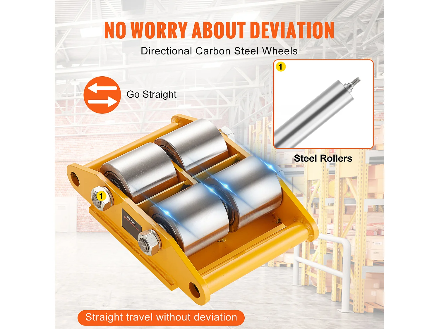 Ensemble de Transport, SucceBuy Lot de 4 Chariots à Roulettes pour Machines, Capacité de 12 Tonnes, Roues en Acier au Carbone pour le Déplacement Industriel