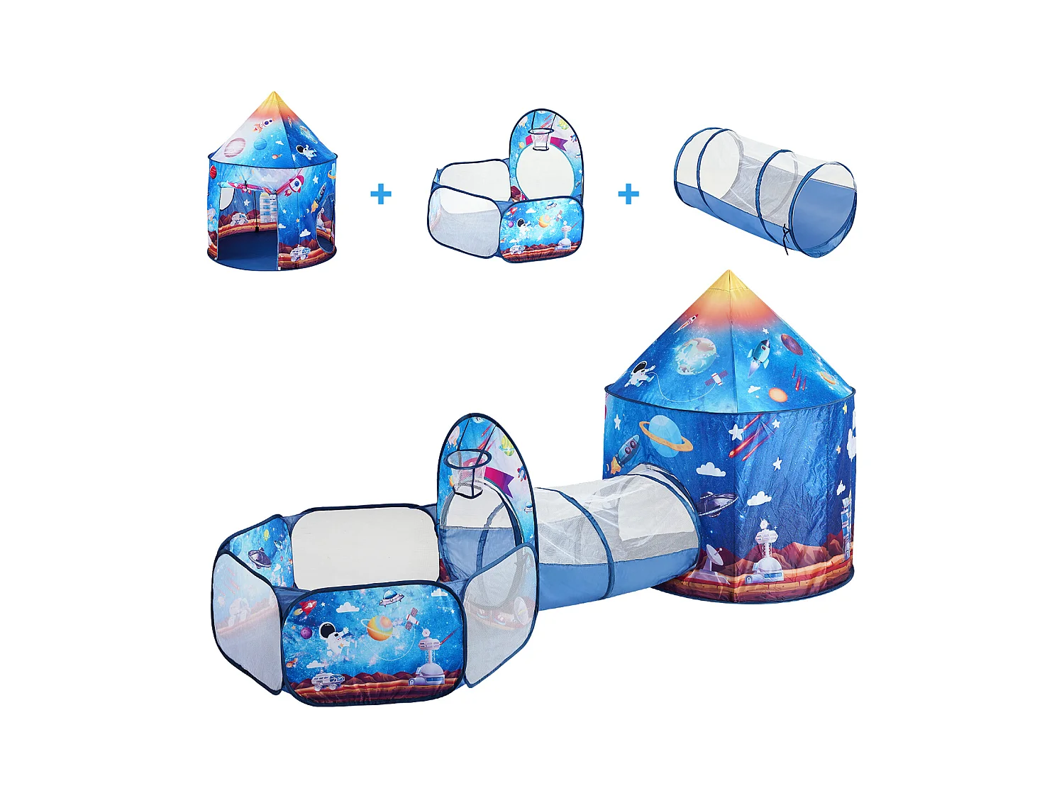 Tente de Jeu et Tunnel SucceBuy Blue Rocket pour Enfants, Cadeau pour les Tout-Petits Garçons et Filles