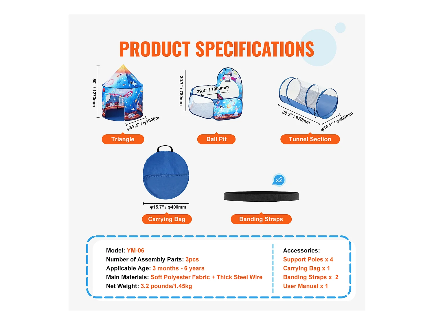 Tente de Jeu et Tunnel SucceBuy Blue Rocket pour Enfants, Cadeau pour les Tout-Petits Garçons et Filles