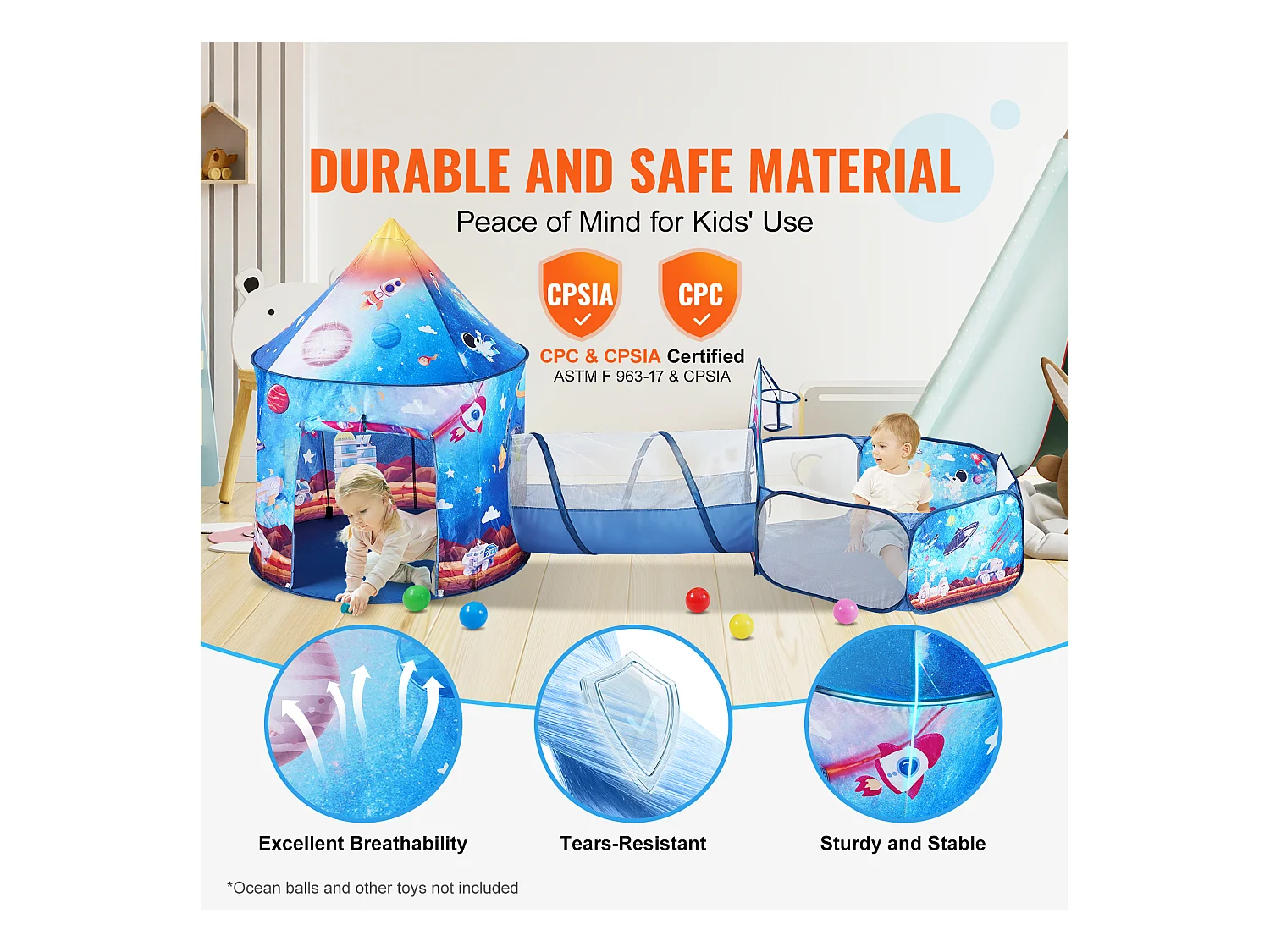 Tente de Jeu et Tunnel SucceBuy Blue Rocket pour Enfants, Cadeau pour les Tout-Petits Garçons et Filles