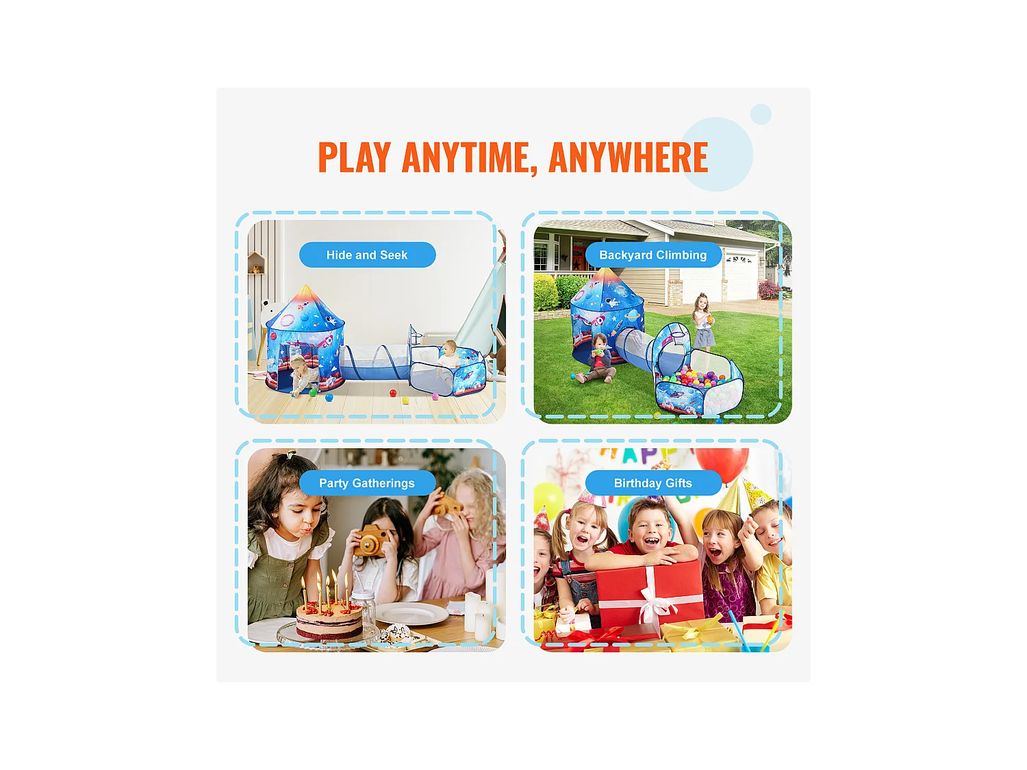 Tente de Jeu et Tunnel SucceBuy Blue Rocket pour Enfants, Cadeau pour les Tout-Petits Garçons et Filles