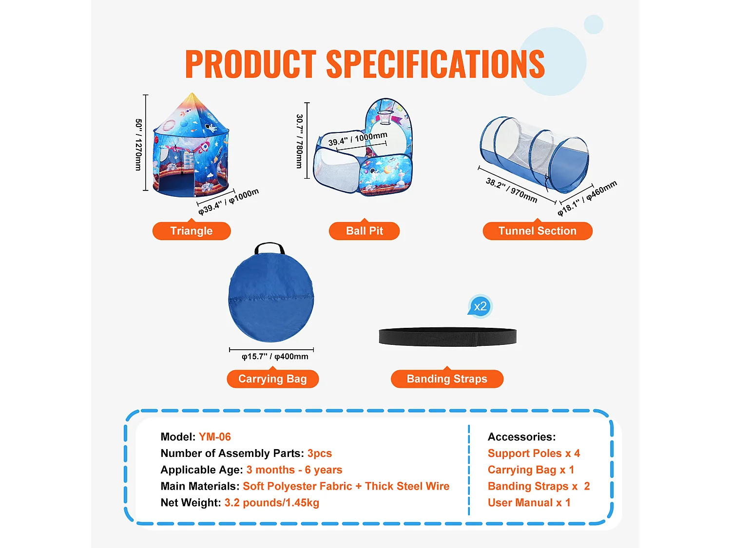 Tente de Jeu et Tunnel SucceBuy Blue Rocket pour Enfants, Cadeau pour les Tout-Petits Garçons et Filles