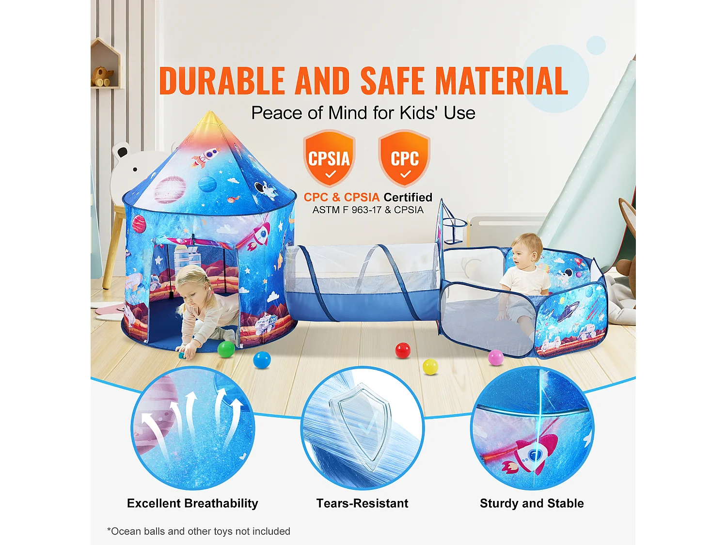 Tente de Jeu et Tunnel SucceBuy Blue Rocket pour Enfants, Cadeau pour les Tout-Petits Garçons et Filles