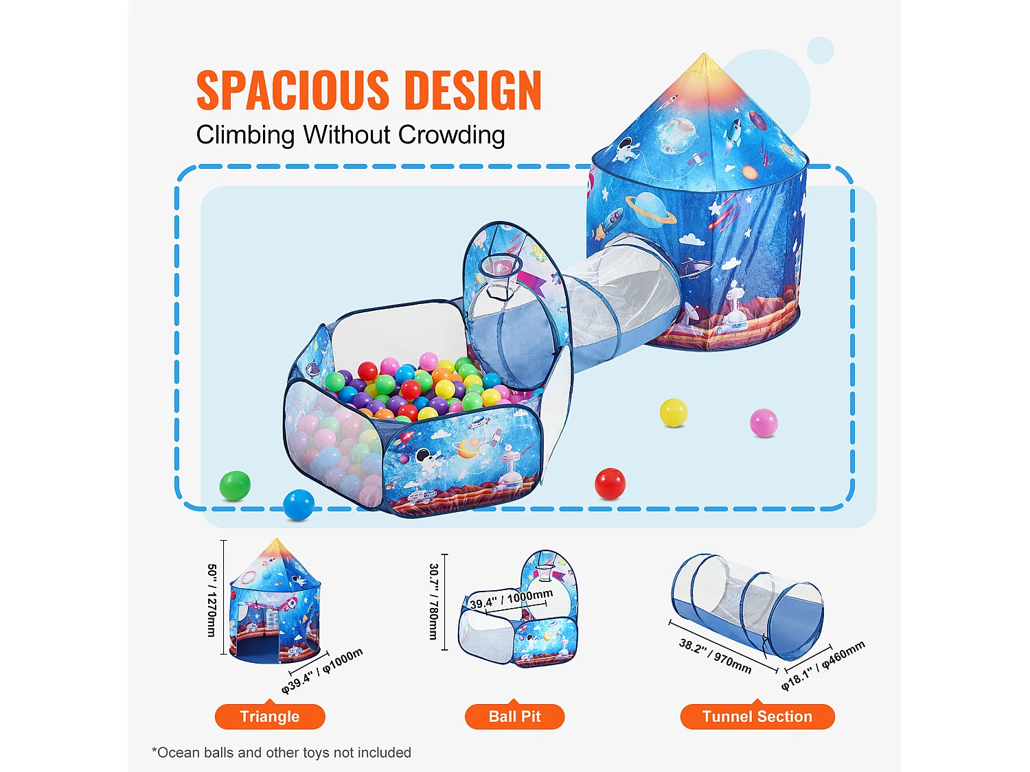 Tente de Jeu et Tunnel SucceBuy Blue Rocket pour Enfants, Cadeau pour les Tout-Petits Garçons et Filles