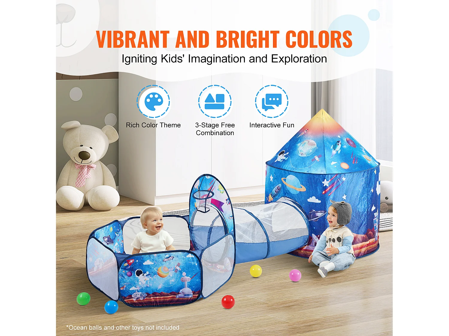 Tente de Jeu et Tunnel SucceBuy Blue Rocket pour Enfants, Cadeau pour les Tout-Petits Garçons et Filles