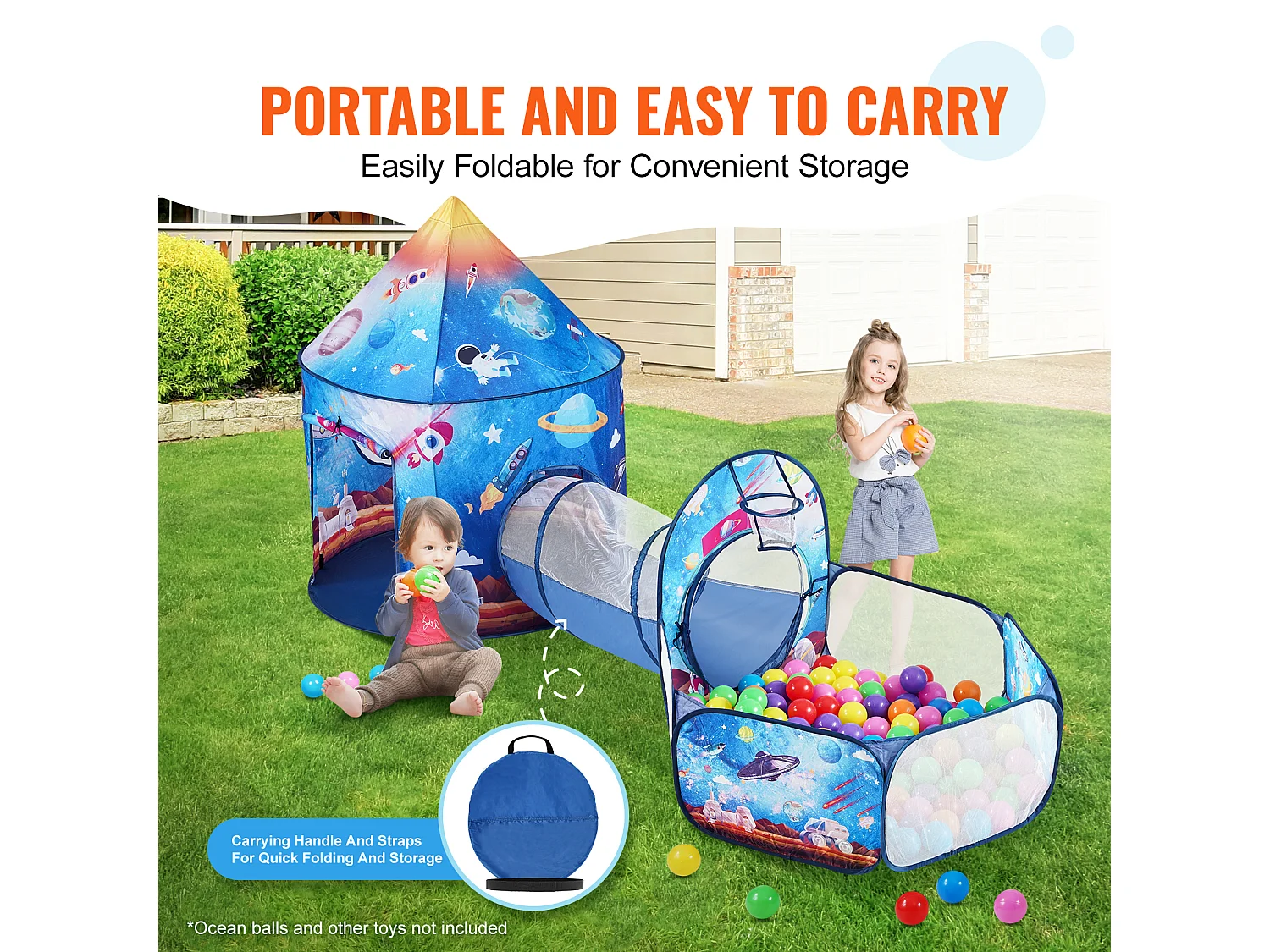 Tente de Jeu et Tunnel SucceBuy Blue Rocket pour Enfants, Cadeau pour les Tout-Petits Garçons et Filles