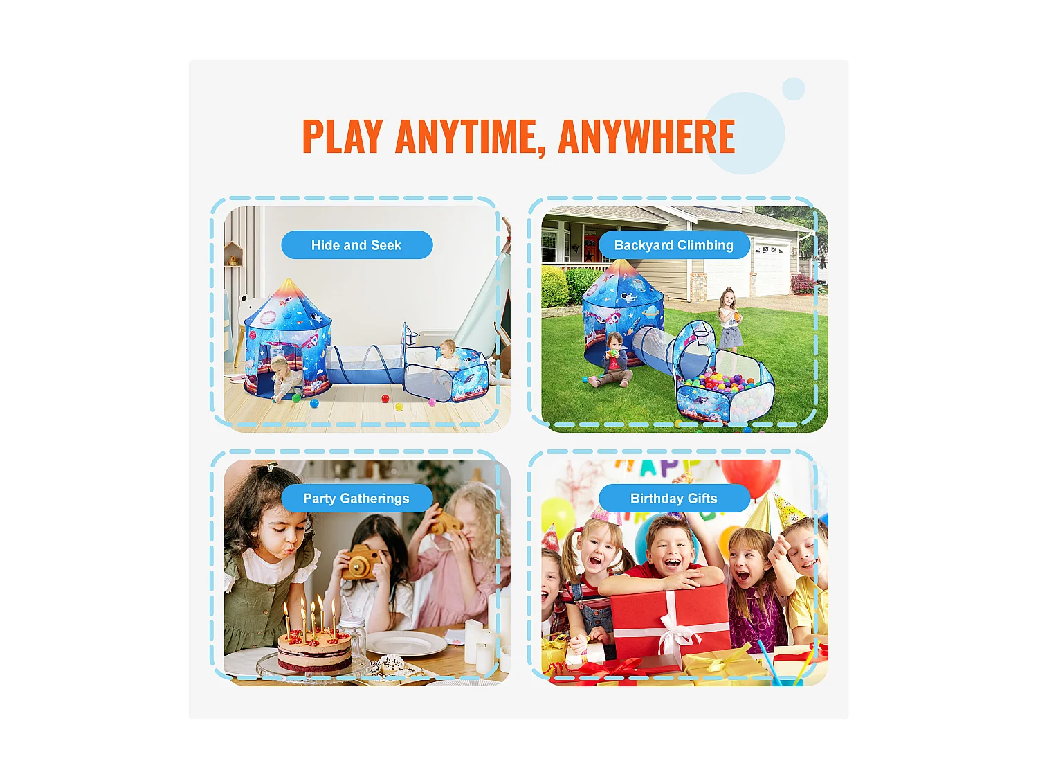 Tente de Jeu et Tunnel SucceBuy Blue Rocket pour Enfants, Cadeau pour les Tout-Petits Garçons et Filles