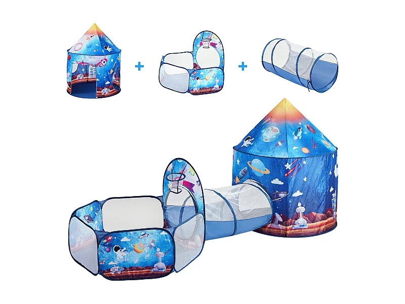 Tente de Jeu et Tunnel SucceBuy Blue Rocket pour Enfants, Cadeau pour les Tout-Petits Garçons et Filles