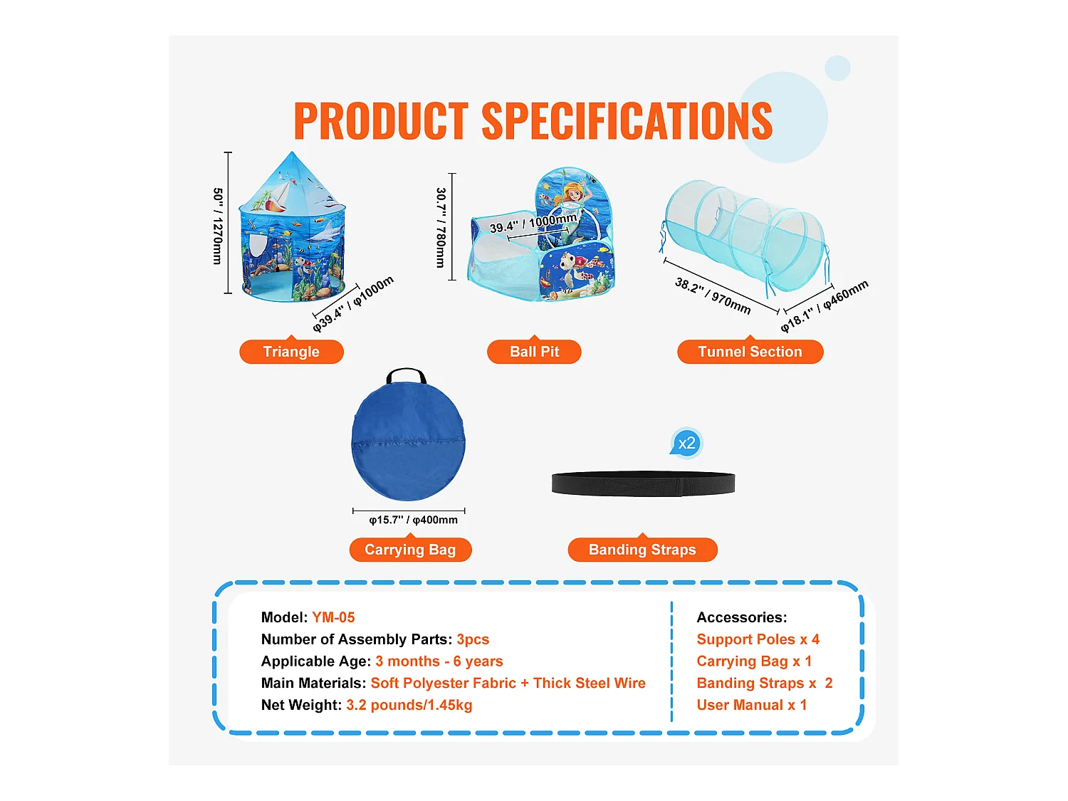 Tentes de Jeu et Tunnels SucceBuy pour Enfants, Cadeau pour Tout-Petits Garçons et Filles, Bleu Océan