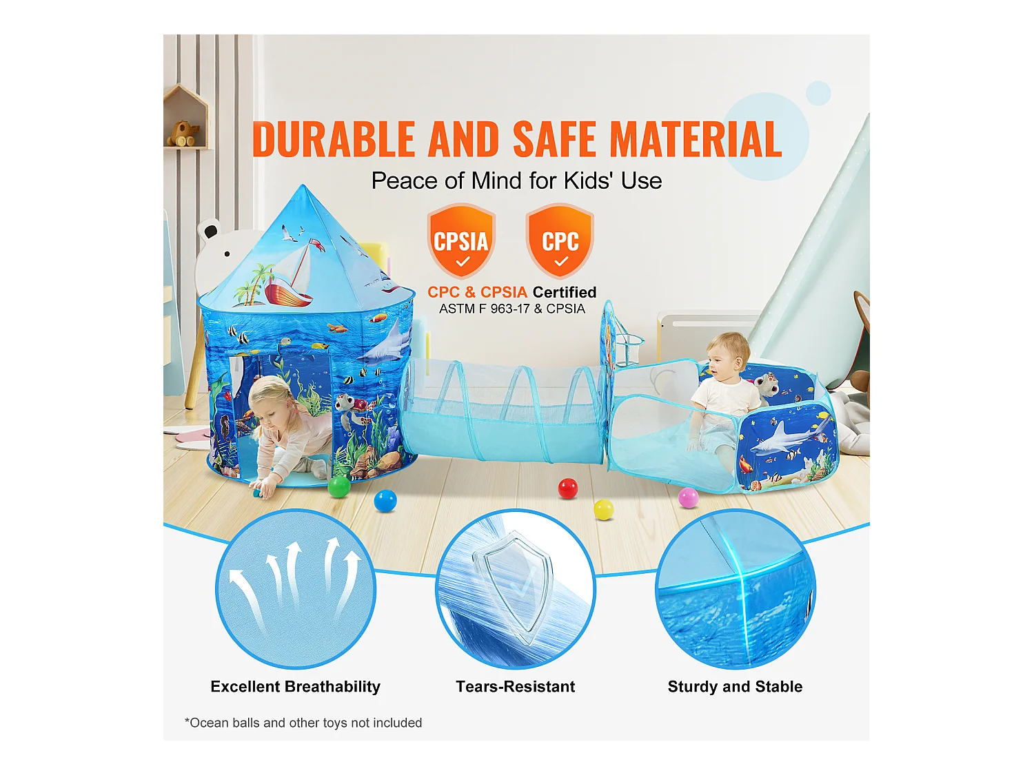 Tentes de Jeu et Tunnels SucceBuy pour Enfants, Cadeau pour Tout-Petits Garçons et Filles, Bleu Océan