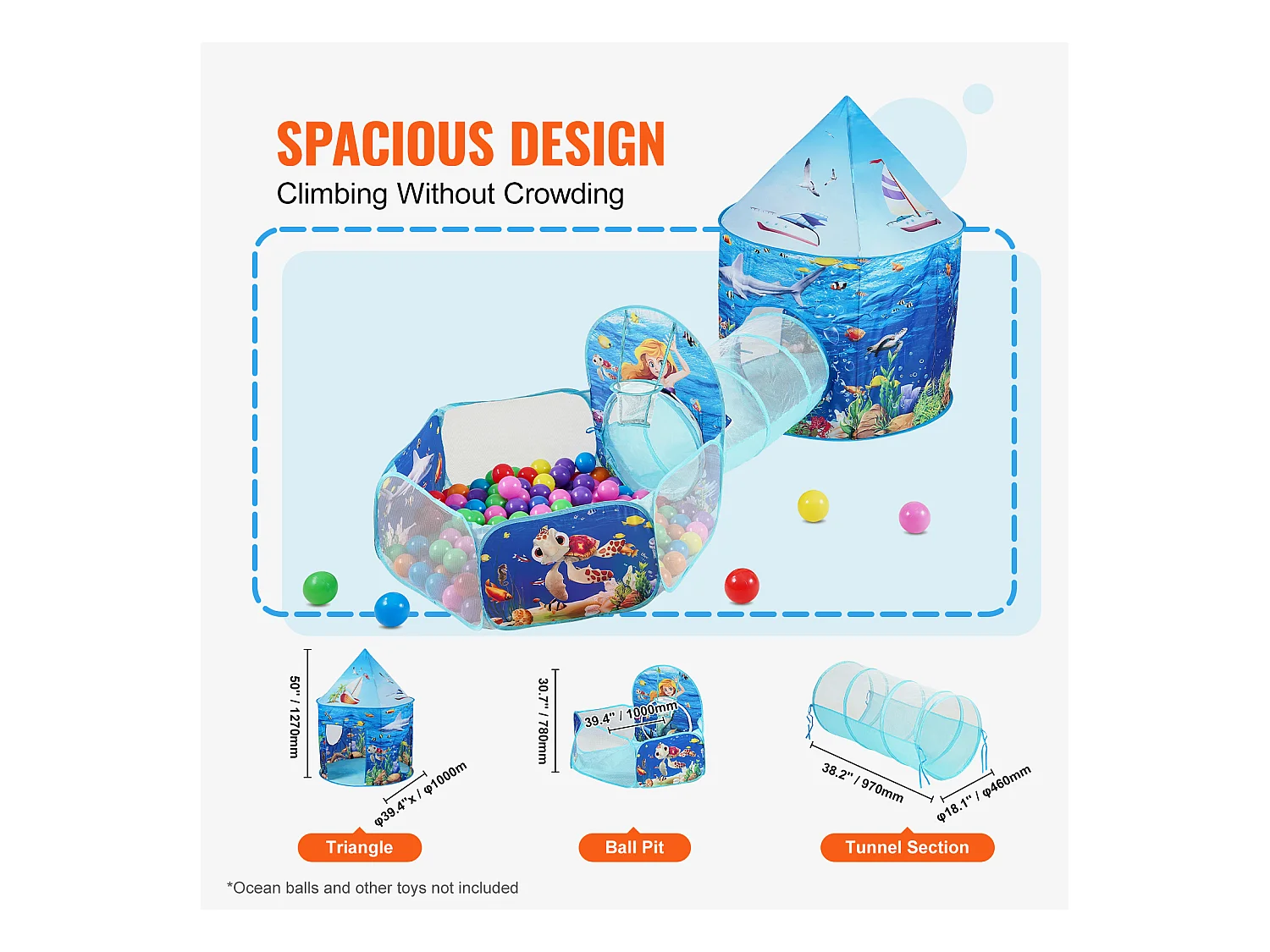 Tentes de Jeu et Tunnels SucceBuy pour Enfants, Cadeau pour Tout-Petits Garçons et Filles, Bleu Océan