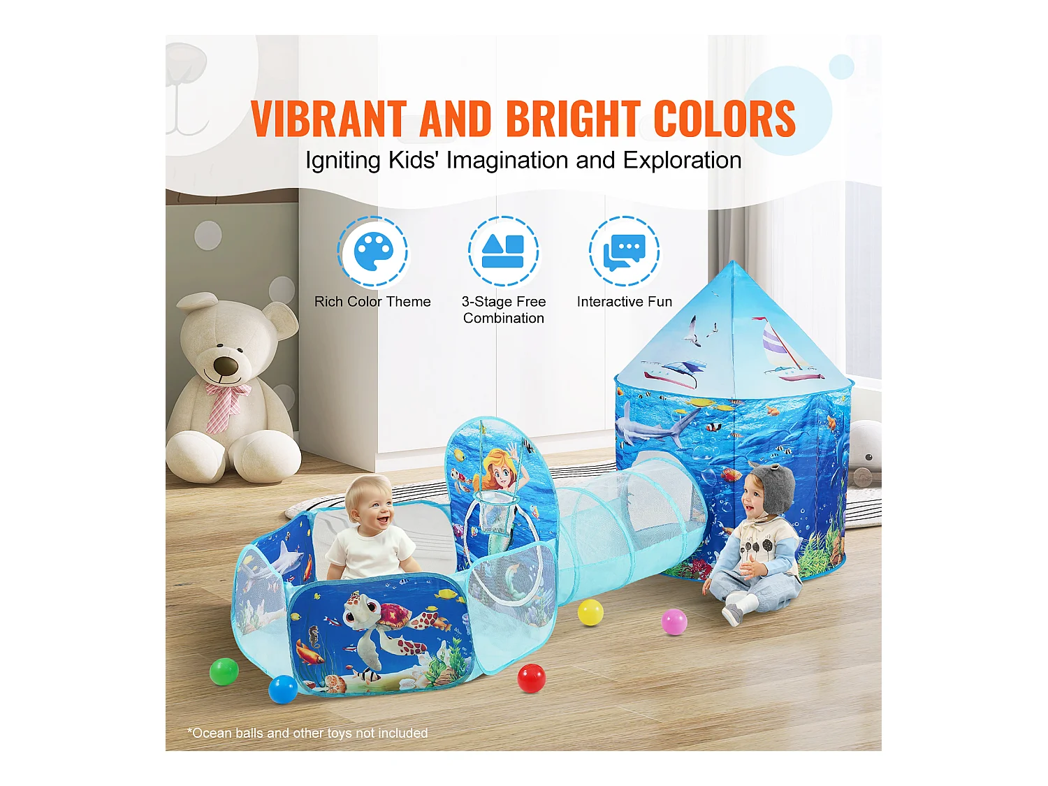 Tentes de Jeu et Tunnels SucceBuy pour Enfants, Cadeau pour Tout-Petits Garçons et Filles, Bleu Océan