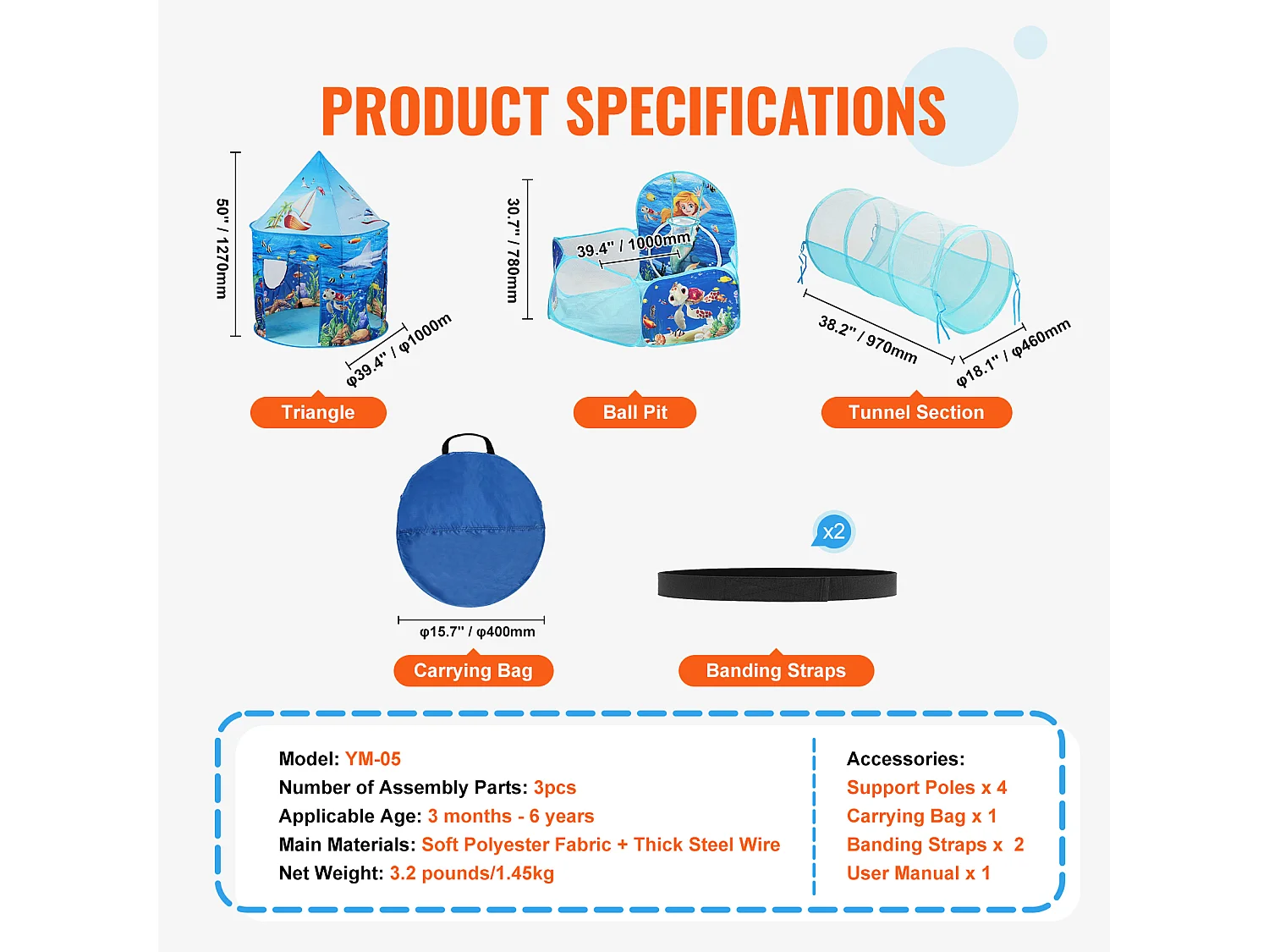 Tentes de Jeu et Tunnels SucceBuy pour Enfants, Cadeau pour Tout-Petits Garçons et Filles, Bleu Océan