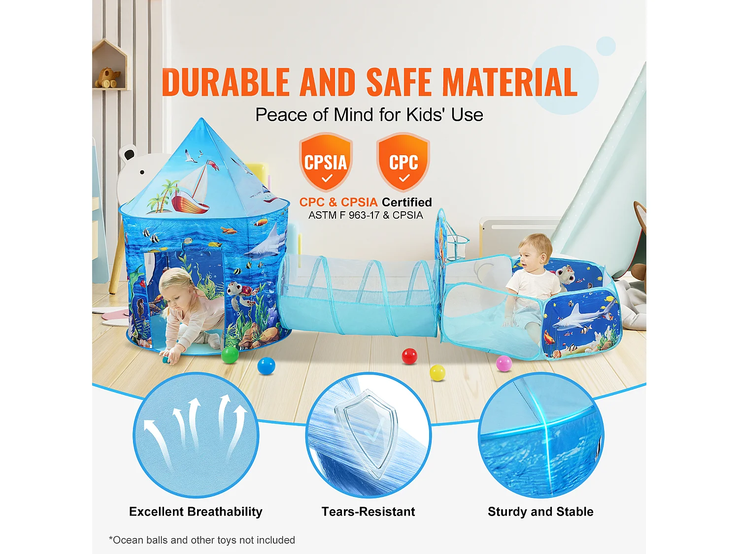 Tentes de Jeu et Tunnels SucceBuy pour Enfants, Cadeau pour Tout-Petits Garçons et Filles, Bleu Océan