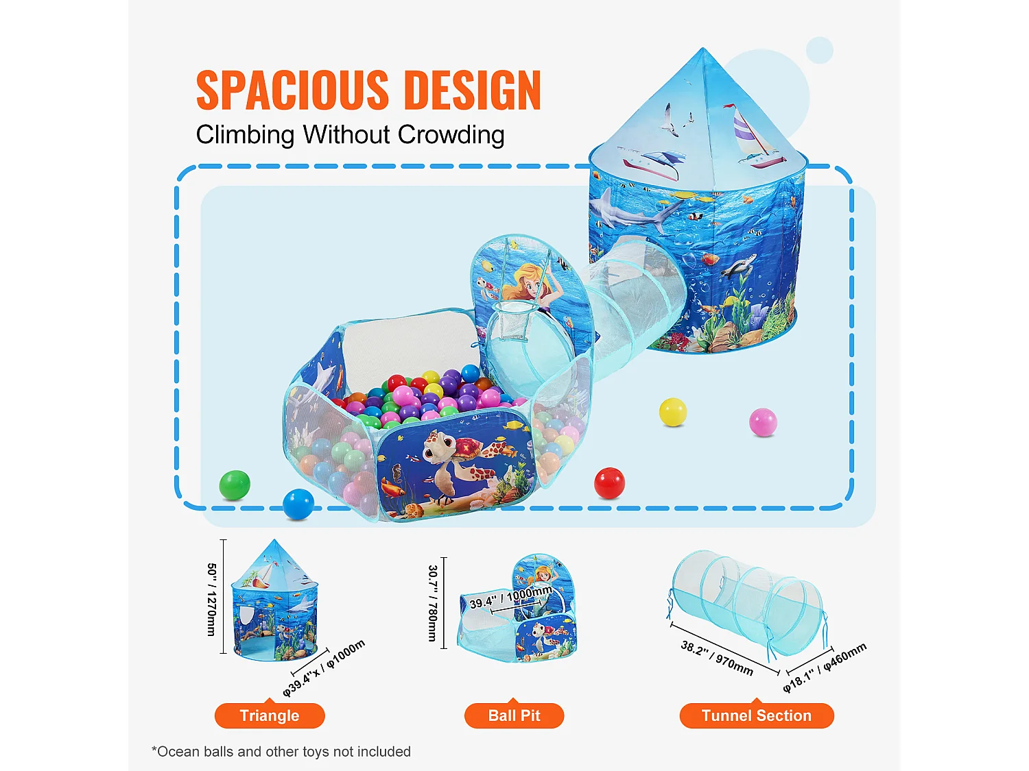 Tentes de Jeu et Tunnels SucceBuy pour Enfants, Cadeau pour Tout-Petits Garçons et Filles, Bleu Océan