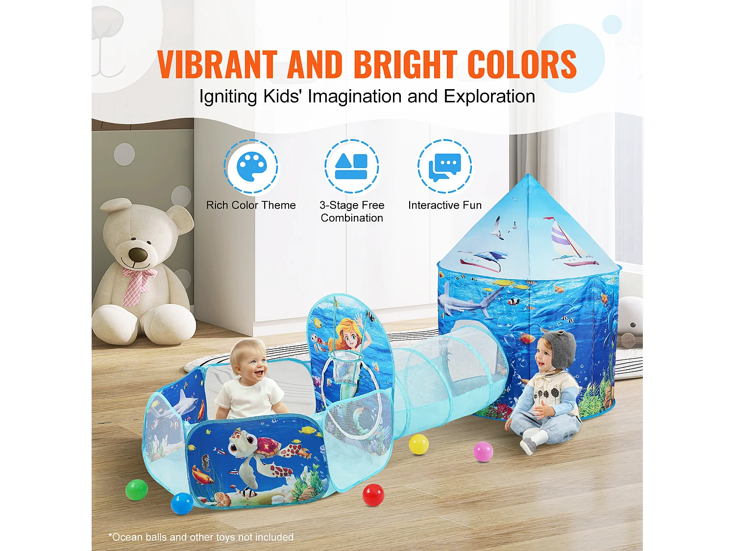 Tentes de Jeu et Tunnels SucceBuy pour Enfants, Cadeau pour Tout-Petits Garçons et Filles, Bleu Océan