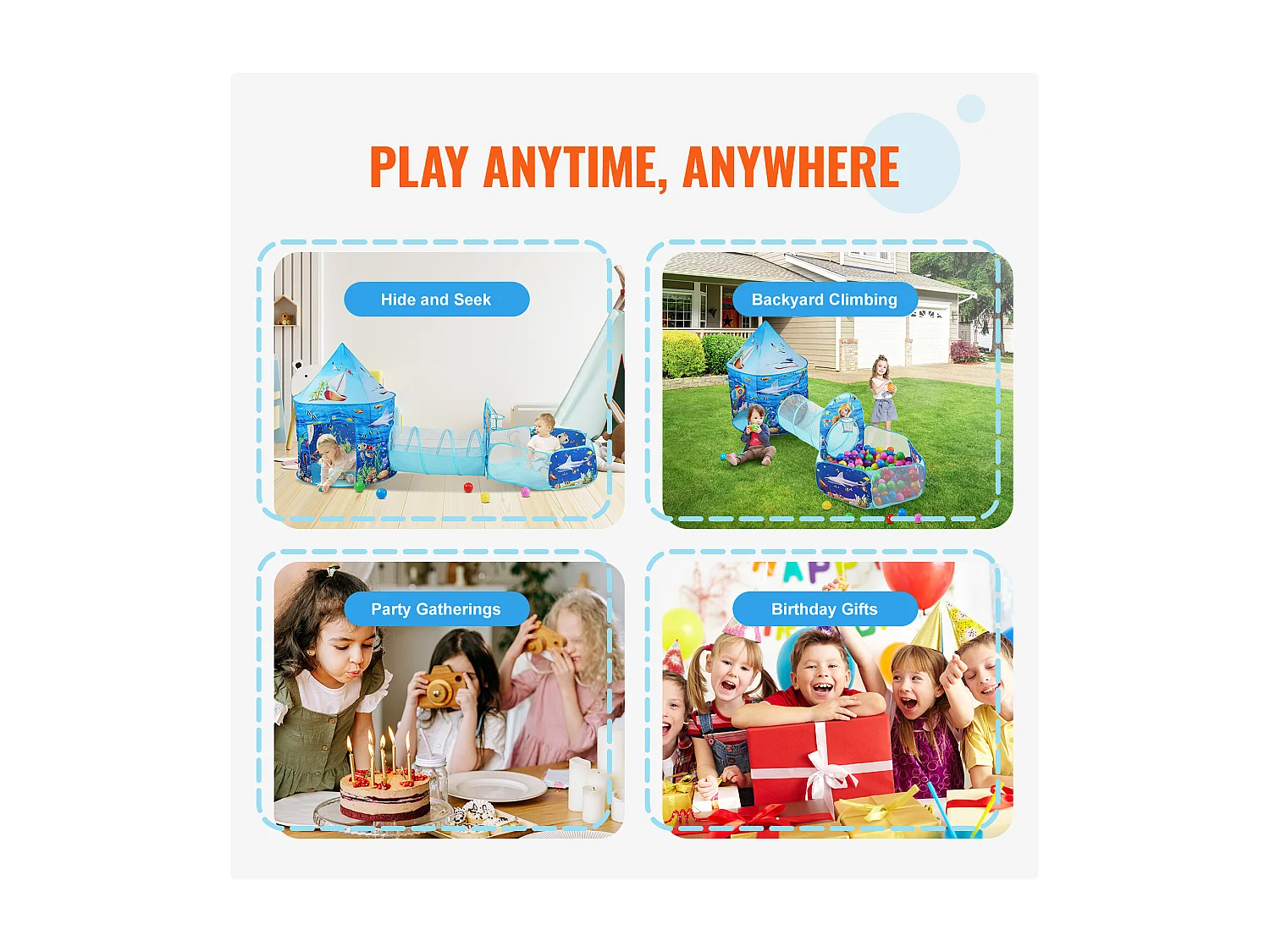 Tentes de Jeu et Tunnels SucceBuy pour Enfants, Cadeau pour Tout-Petits Garçons et Filles, Bleu Océan