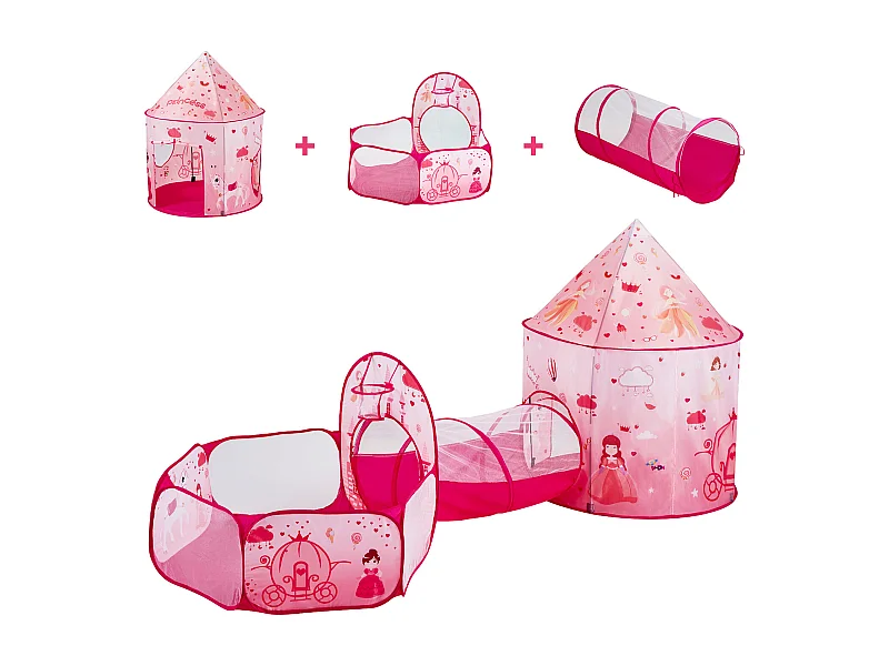 Tente SucceBuy Ensemble de Tente de Jeu et Tunnel Pop-Up pour Filles Princess avec étui de transport