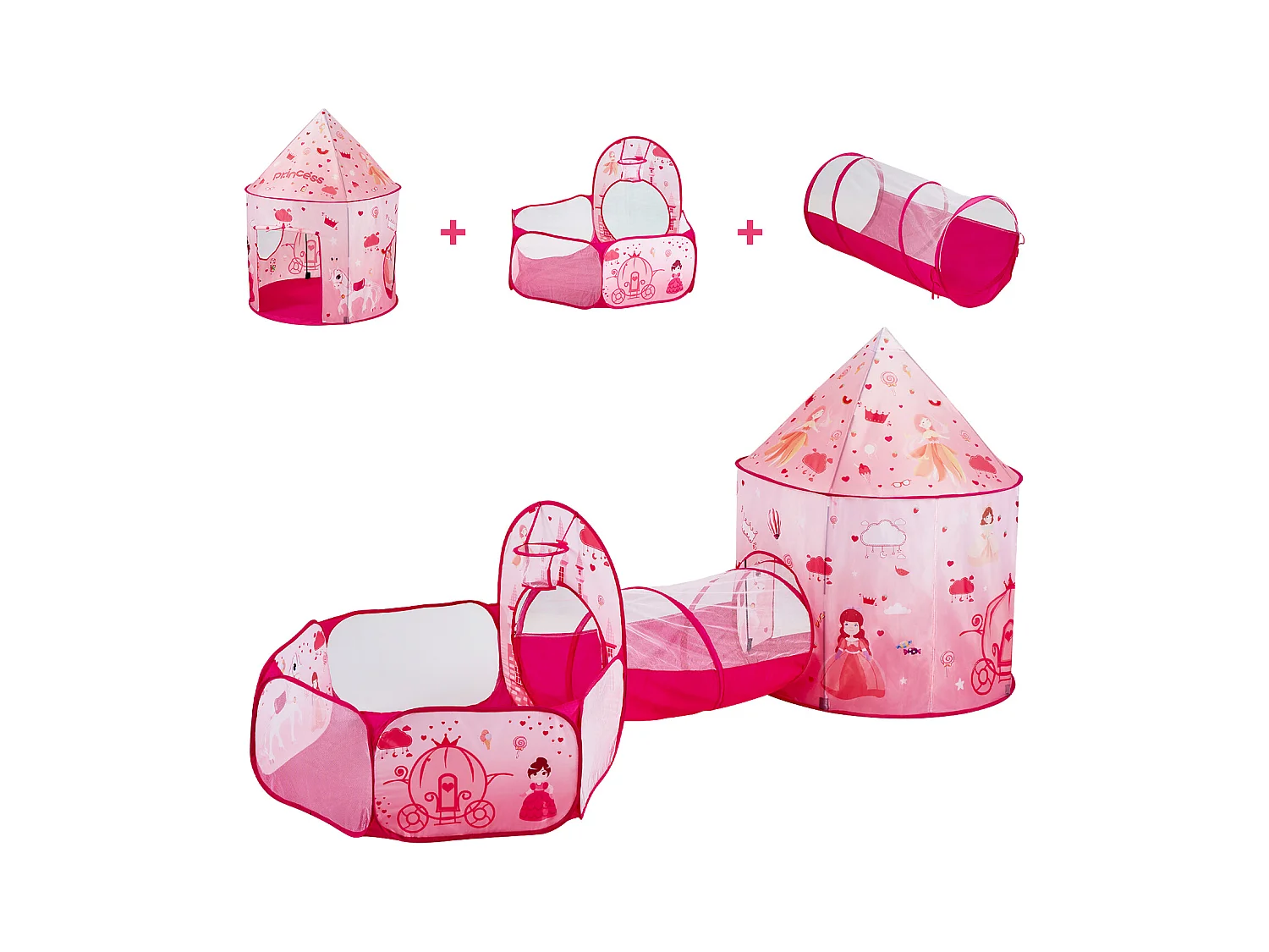 Tente SucceBuy Ensemble de Tente de Jeu et Tunnel Pop-Up pour Filles Princess avec étui de transport