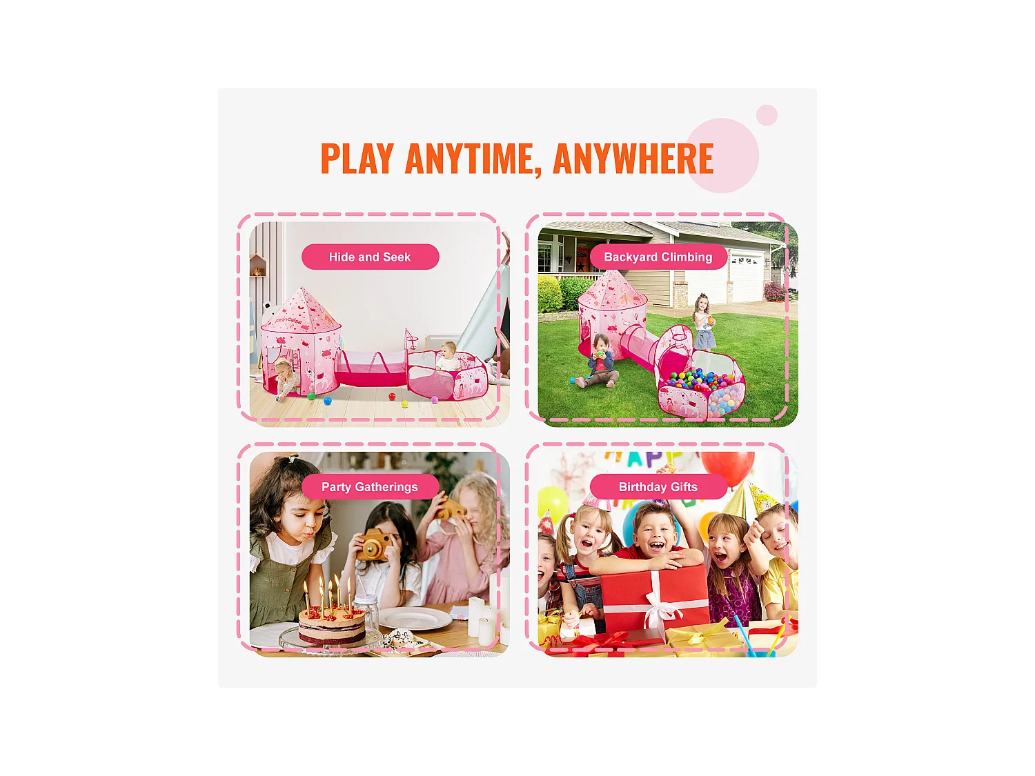 Tente SucceBuy Ensemble de Tente de Jeu et Tunnel Pop-Up pour Filles Princess avec étui de transport