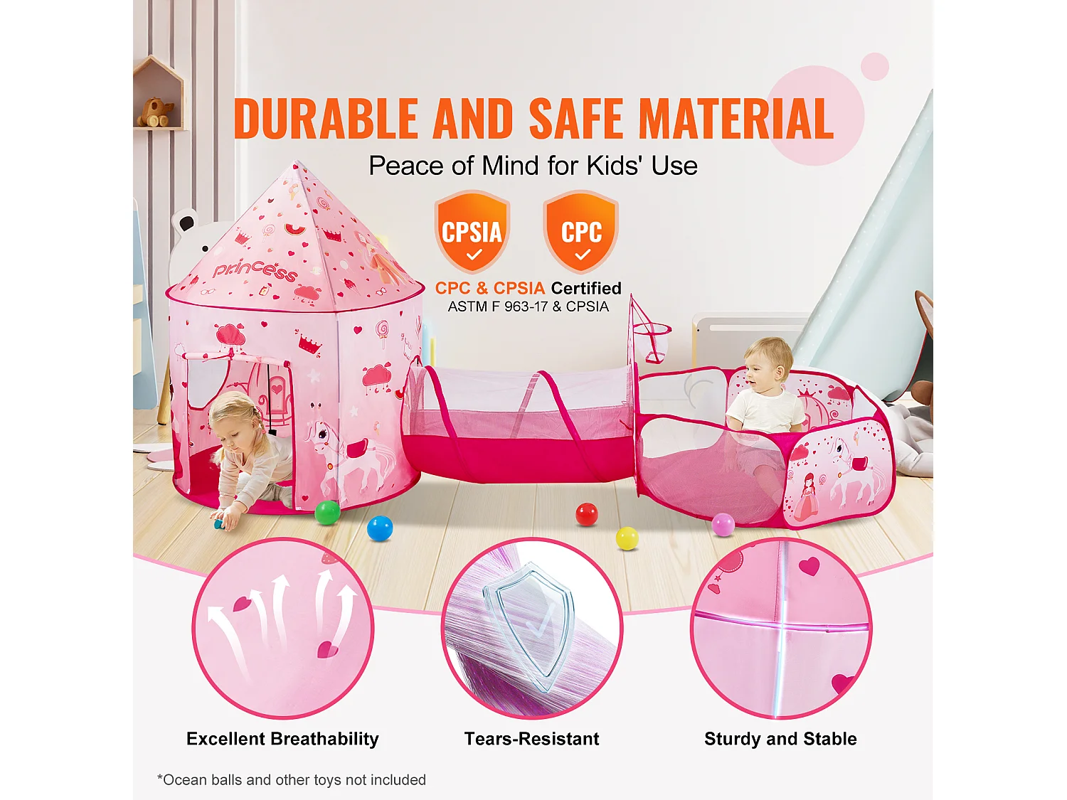 Tente SucceBuy Ensemble de Tente de Jeu et Tunnel Pop-Up pour Filles Princess avec étui de transport