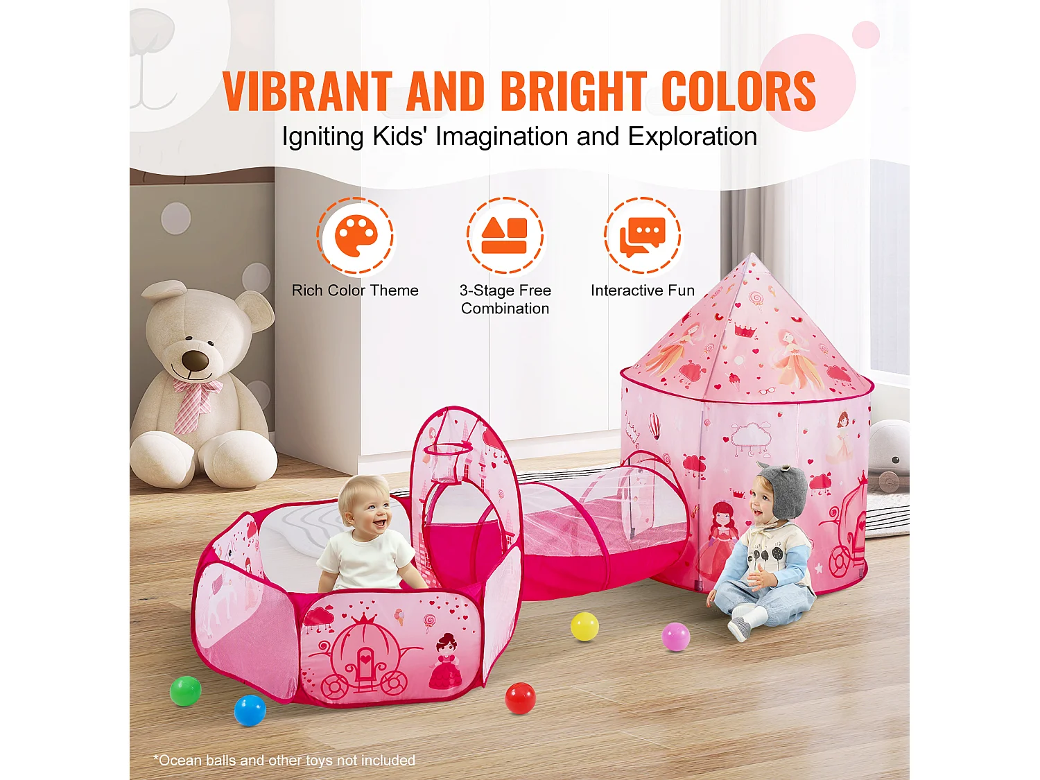 Tente SucceBuy Ensemble de Tente de Jeu et Tunnel Pop-Up pour Filles Princess avec étui de transport