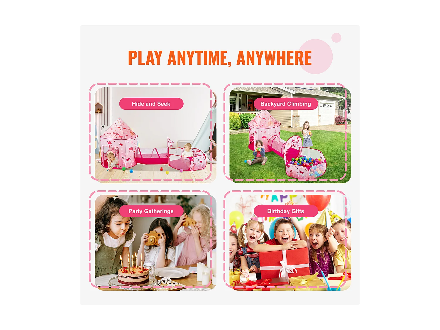 Tente SucceBuy Ensemble de Tente de Jeu et Tunnel Pop-Up pour Filles Princess avec étui de transport