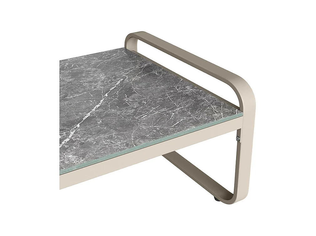 Giardino in metallo per 6-7 persone: Divano angolare + tavolino + 2 sgabelli, piedi regolabili, Beige