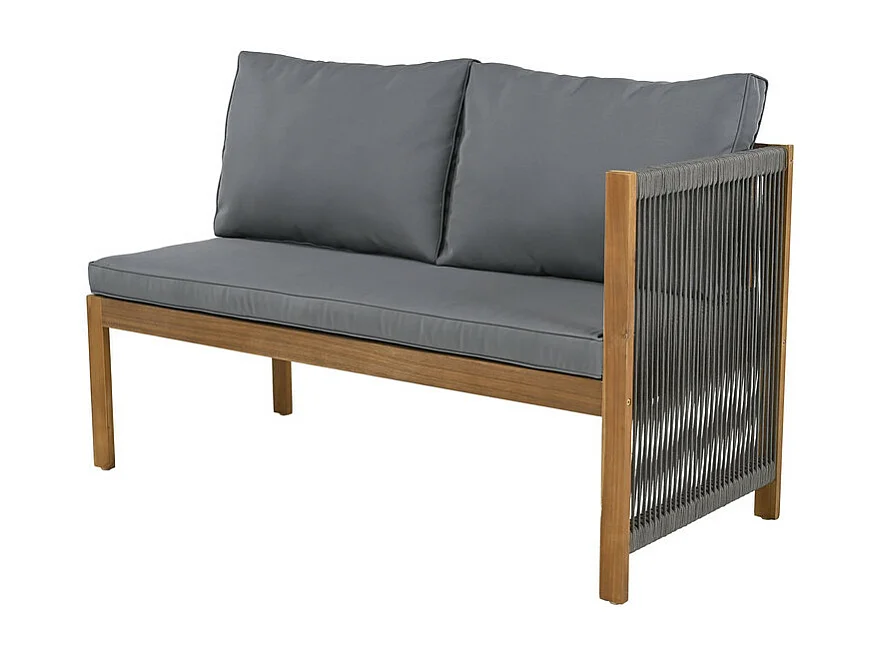 Jardim em madeira de acácia: Sofá de canto + mesa de centro - com almofadas cinzas