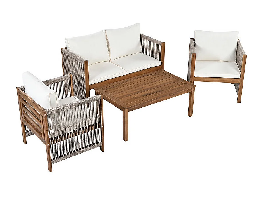 Tuin in acaciahout: 2-zits bank, 2 fauteuils en salontafel - max. belasting 160kg