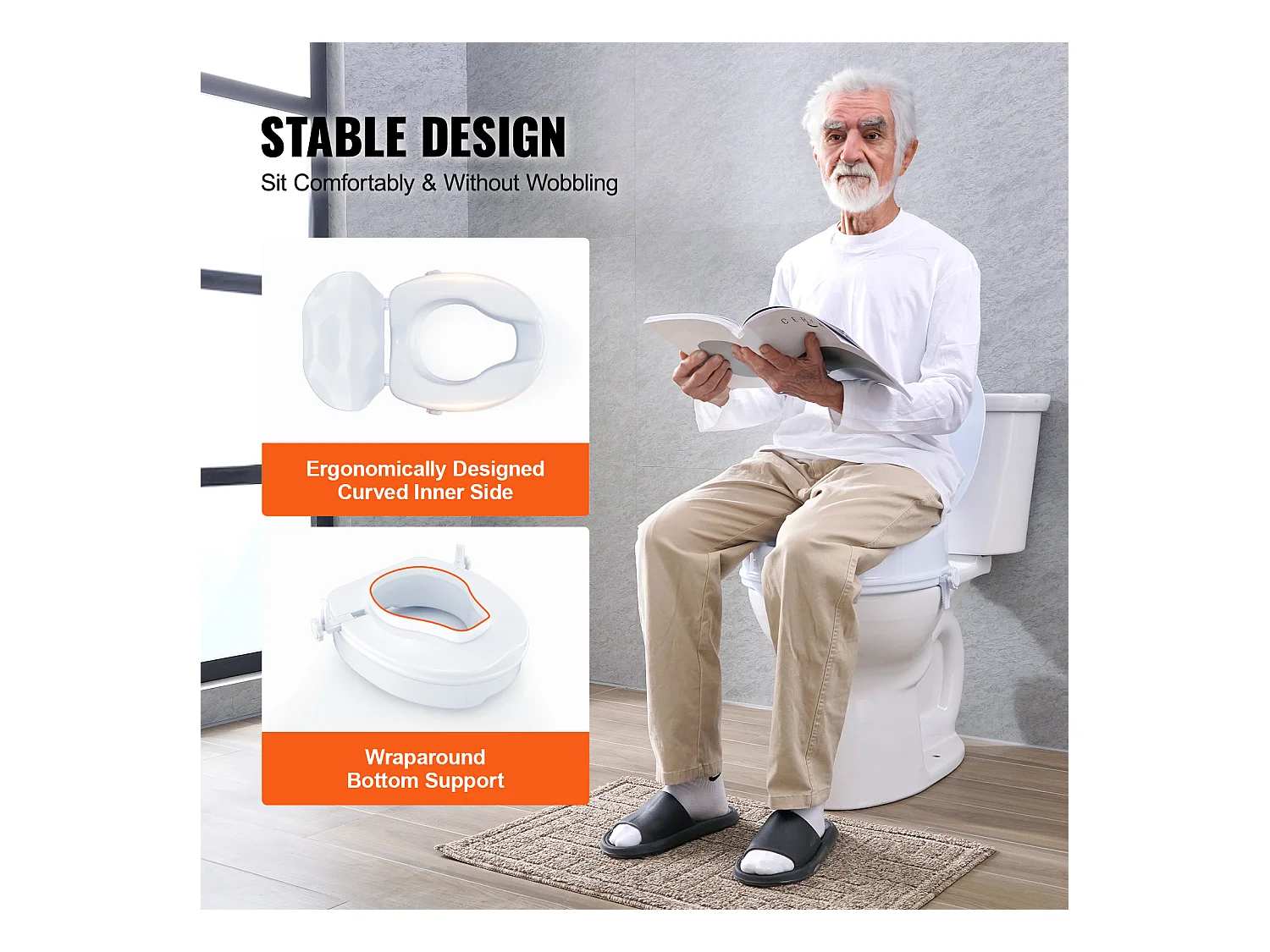 Abatente WC SucceBuy Assento de Toalete Elevado de 10.16CM, Capacidade de 136KG, Elevador de Toalete Universal, Branco