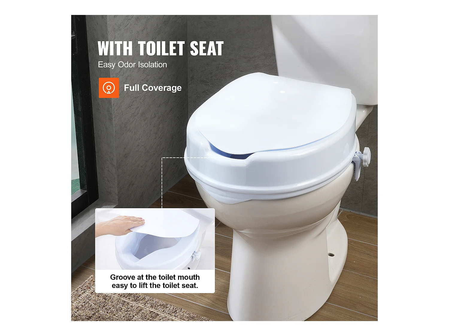 Abatente WC SucceBuy Assento de Toalete Elevado de 10.16CM, Capacidade de 136KG, Elevador de Toalete Universal, Branco