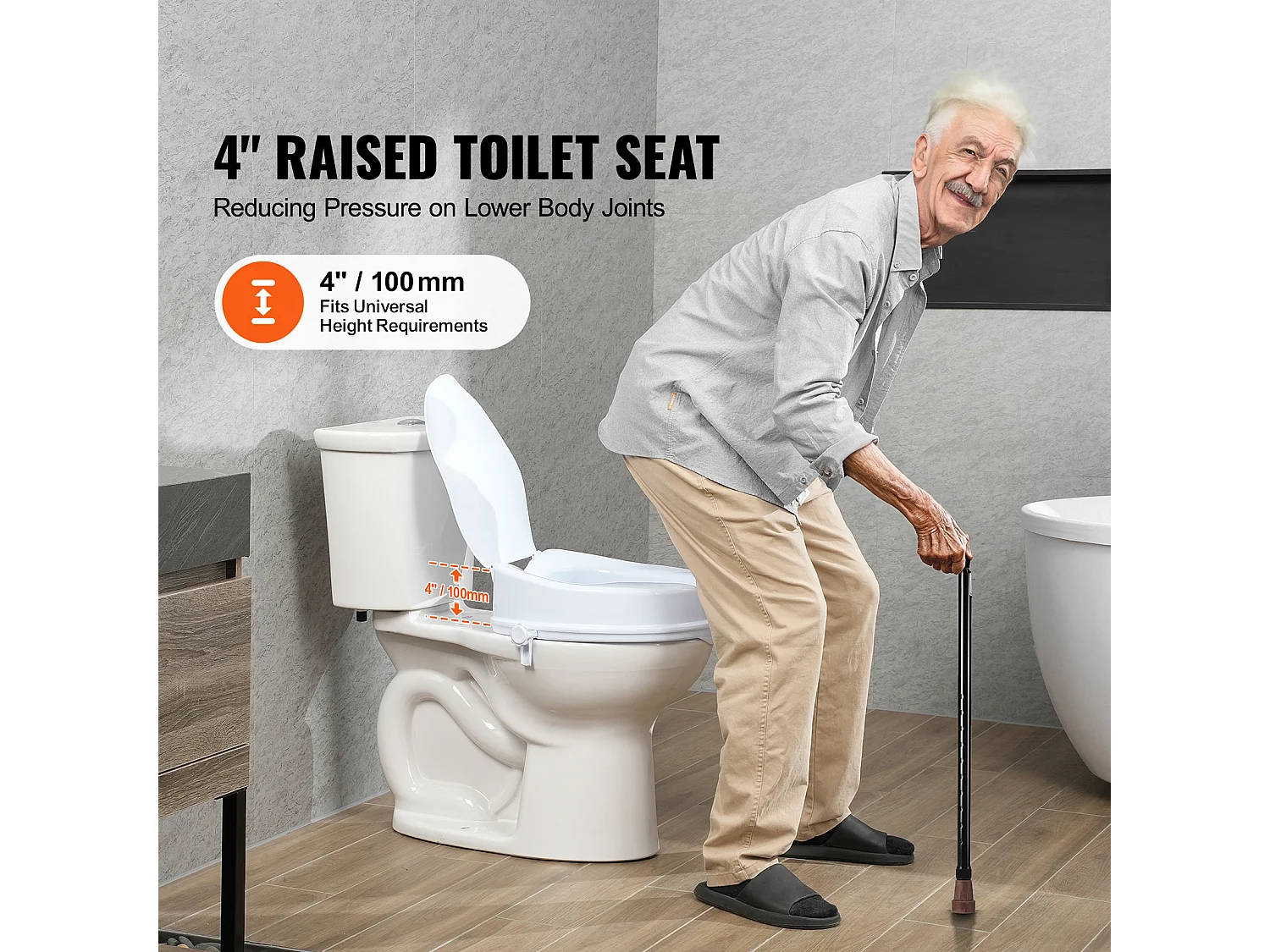 Abattant WC SucceBuy Siège de Toilette Surélevé de 10.16CM, Capacité de 136KG, Rehausseur de Toilette Universel, Blanc