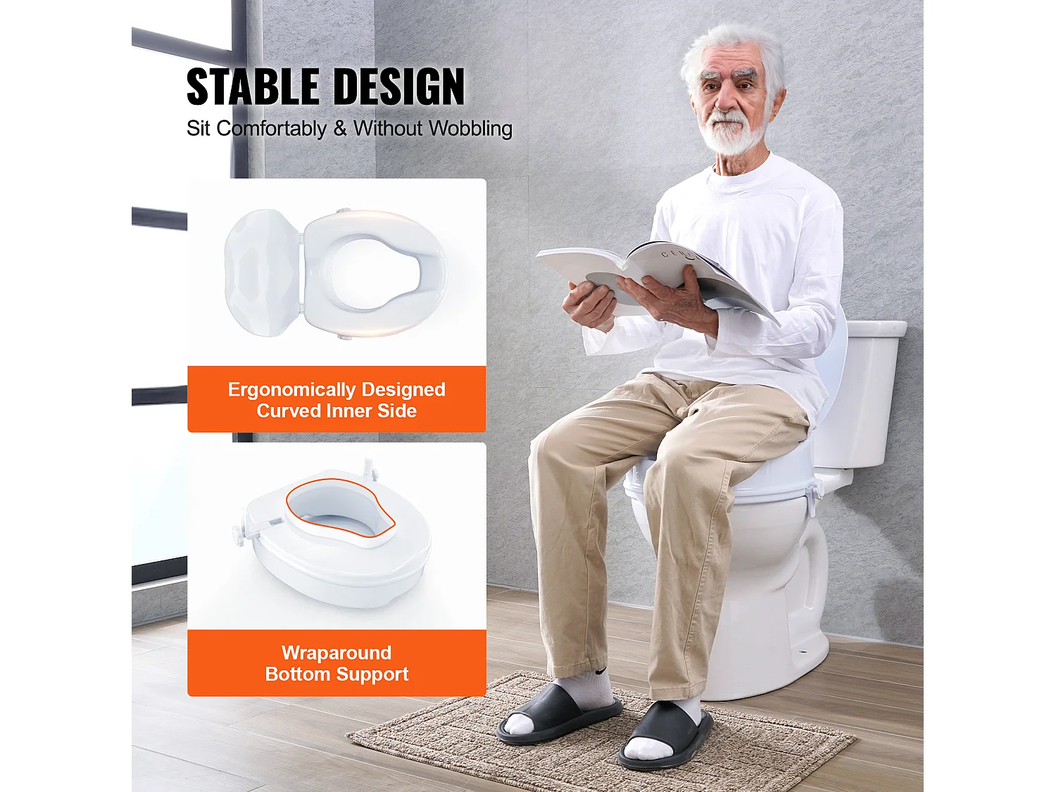 Abattant WC SucceBuy Siège de Toilette Surélevé de 10.16CM, Capacité de 136KG, Rehausseur de Toilette Universel, Blanc