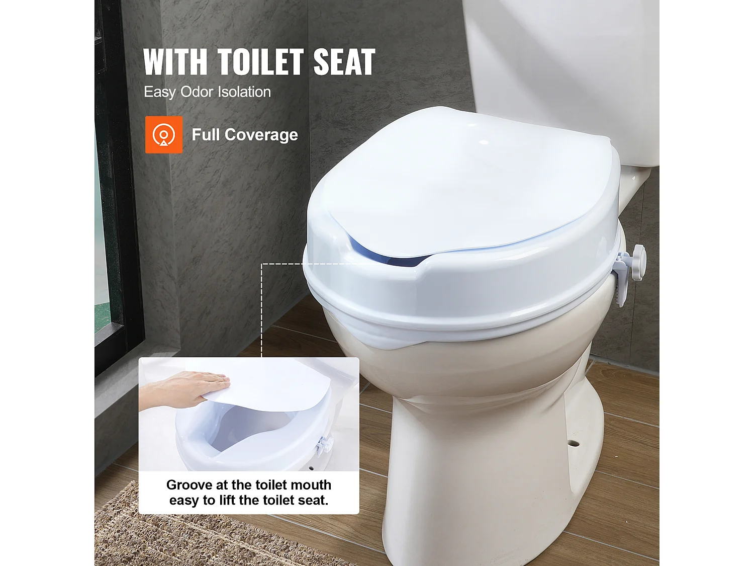 Abattant WC SucceBuy Siège de Toilette Surélevé de 10.16CM, Capacité de 136KG, Rehausseur de Toilette Universel, Blanc