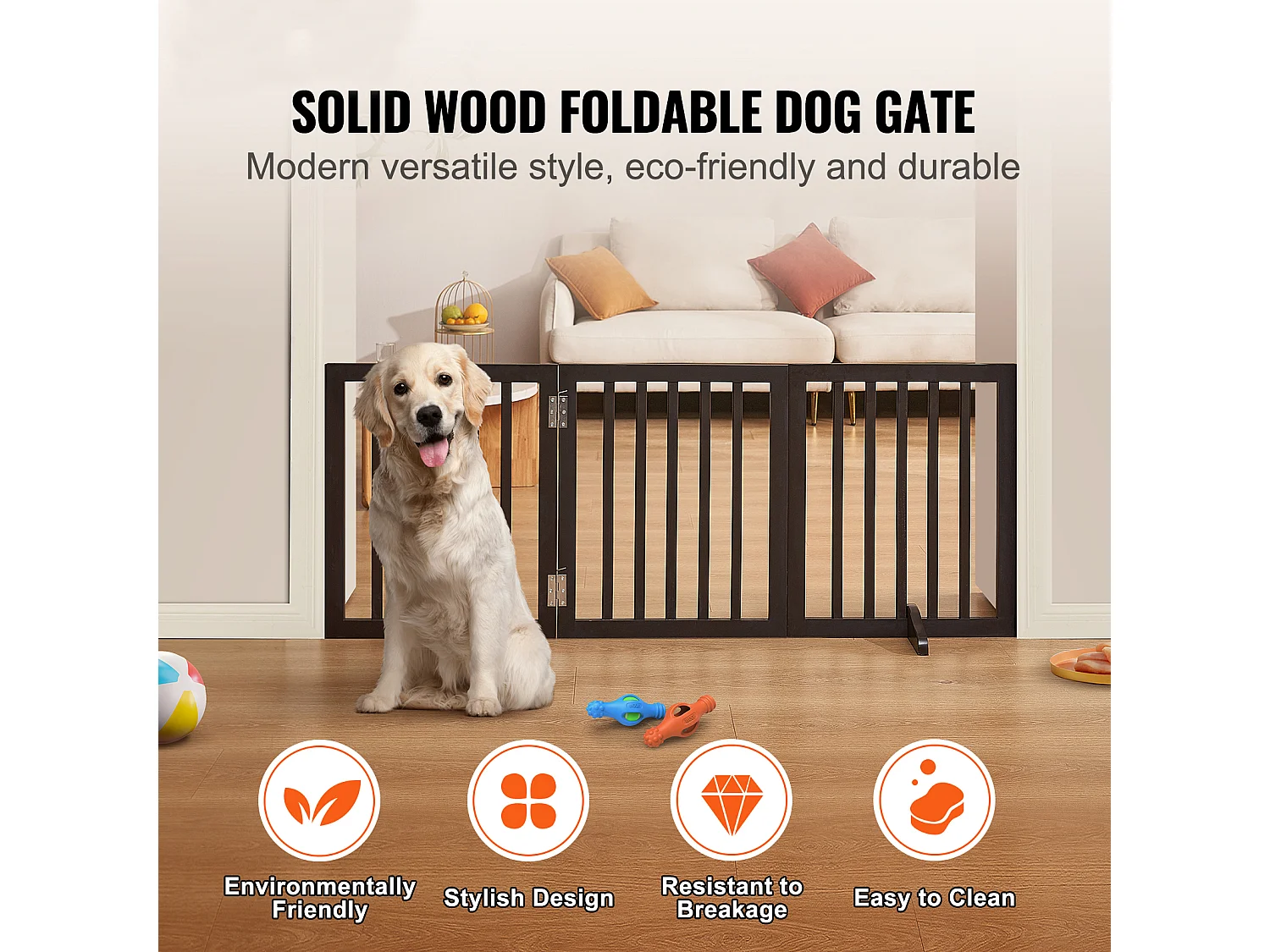 Cancelletto per Cani SucceBuy,61 x 152cm,Autoportante Pieghevole, Barriera per Animali Domestici, Marrone