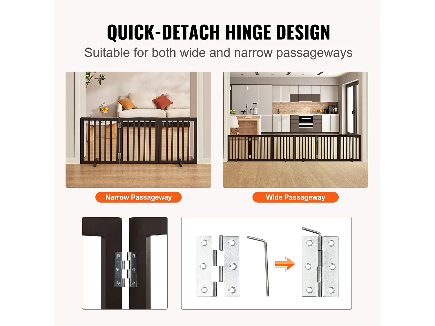 Cancelletto per Cani SucceBuy,61 x 152cm,Autoportante Pieghevole, Barriera per Animali Domestici, Marrone