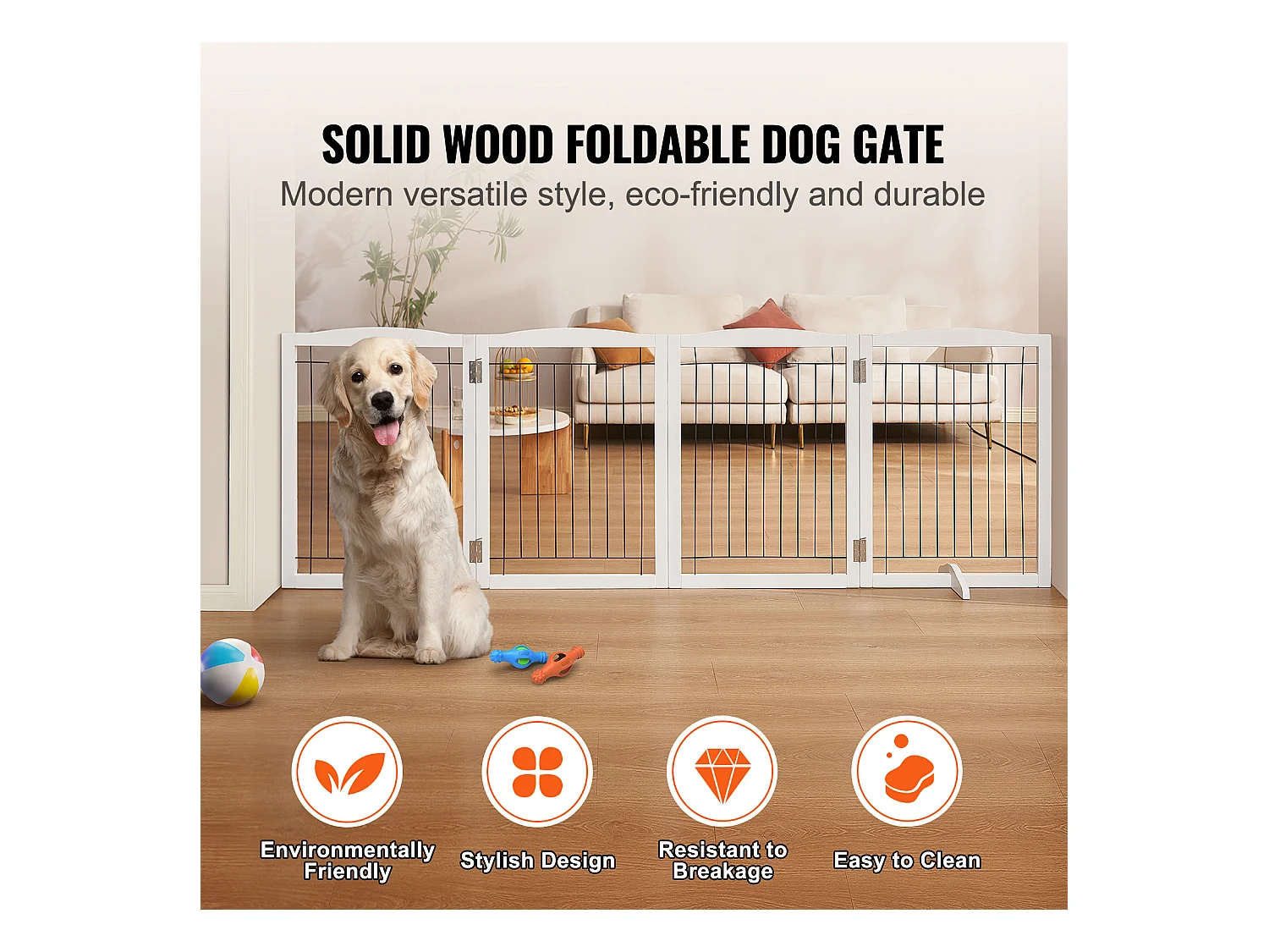 Barrière de Sécurité pour Chien Pliable SucceBuy, 81 x 245cm，Autoportante , pour Passages Larges et Étroits, Utilisation Intérieure, Blanc