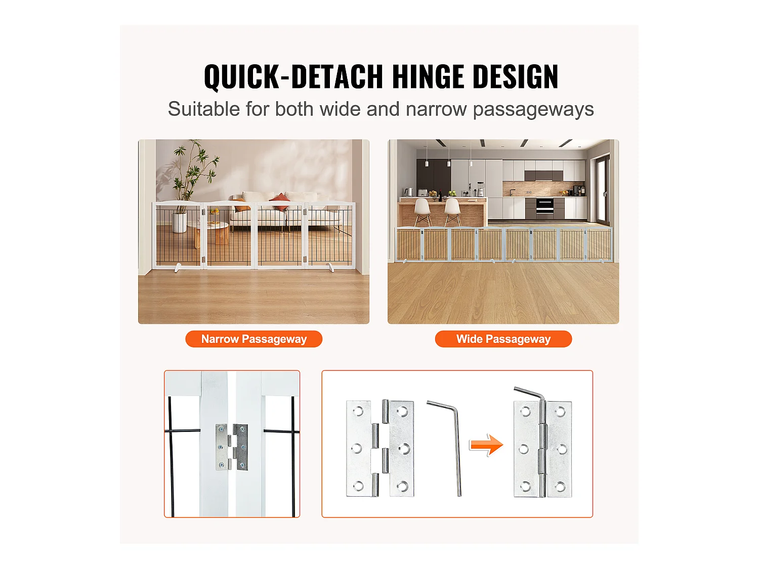 Barrière de Sécurité pour Chien Pliable SucceBuy, 81 x 245cm，Autoportante , pour Passages Larges et Étroits, Utilisation Intérieure, Blanc