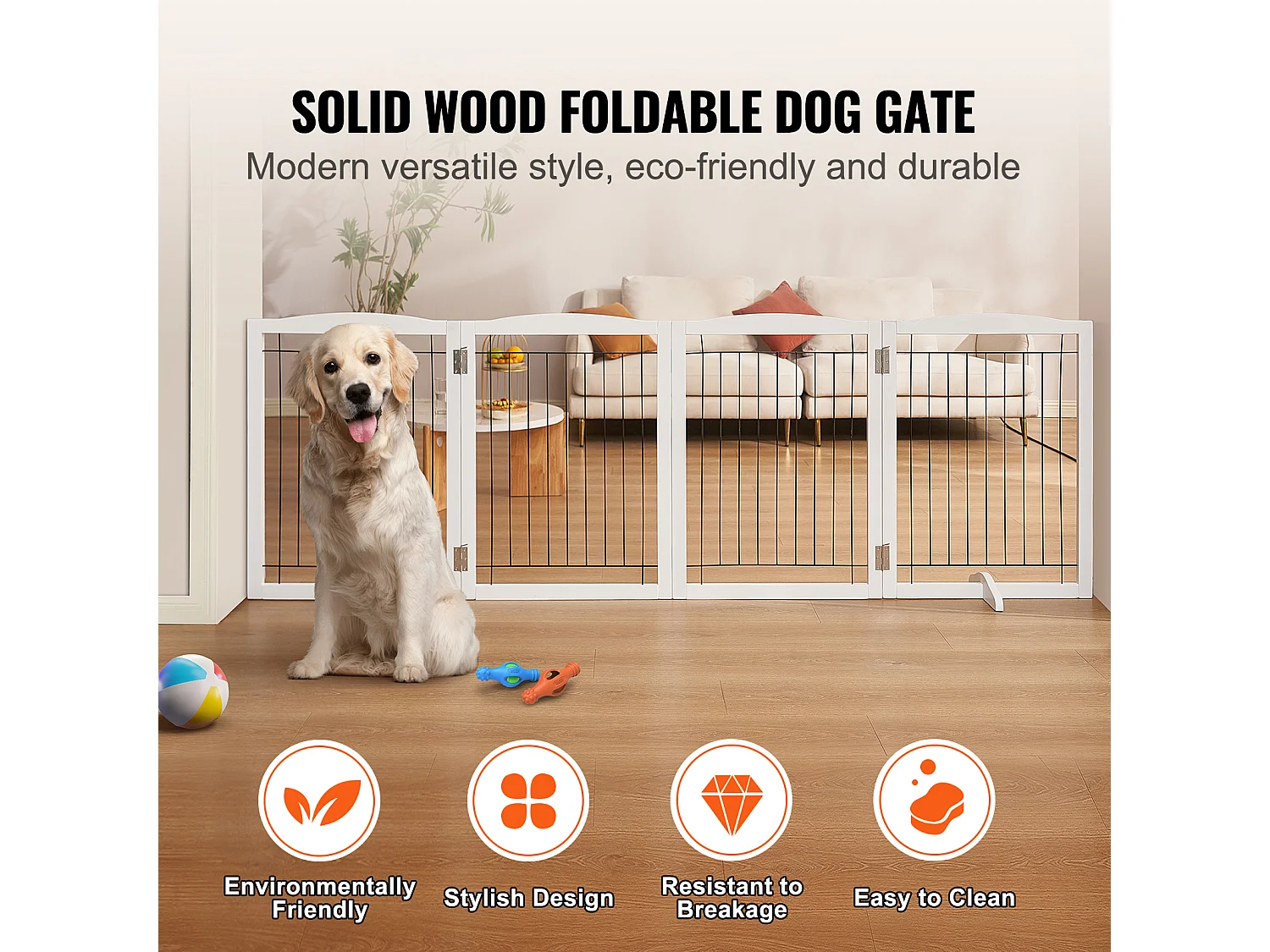 Barrière de Sécurité pour Chien Pliable SucceBuy, 81 x 245cm，Autoportante , pour Passages Larges et Étroits, Utilisation Intérieure, Blanc