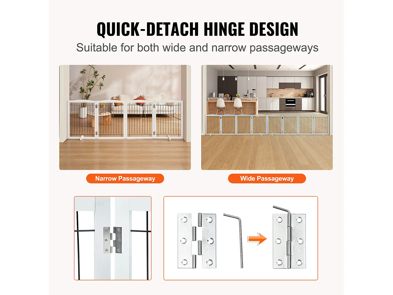 Barrière de Sécurité pour Chien Pliable SucceBuy, 81 x 245cm，Autoportante , pour Passages Larges et Étroits, Utilisation Intérieure, Blanc