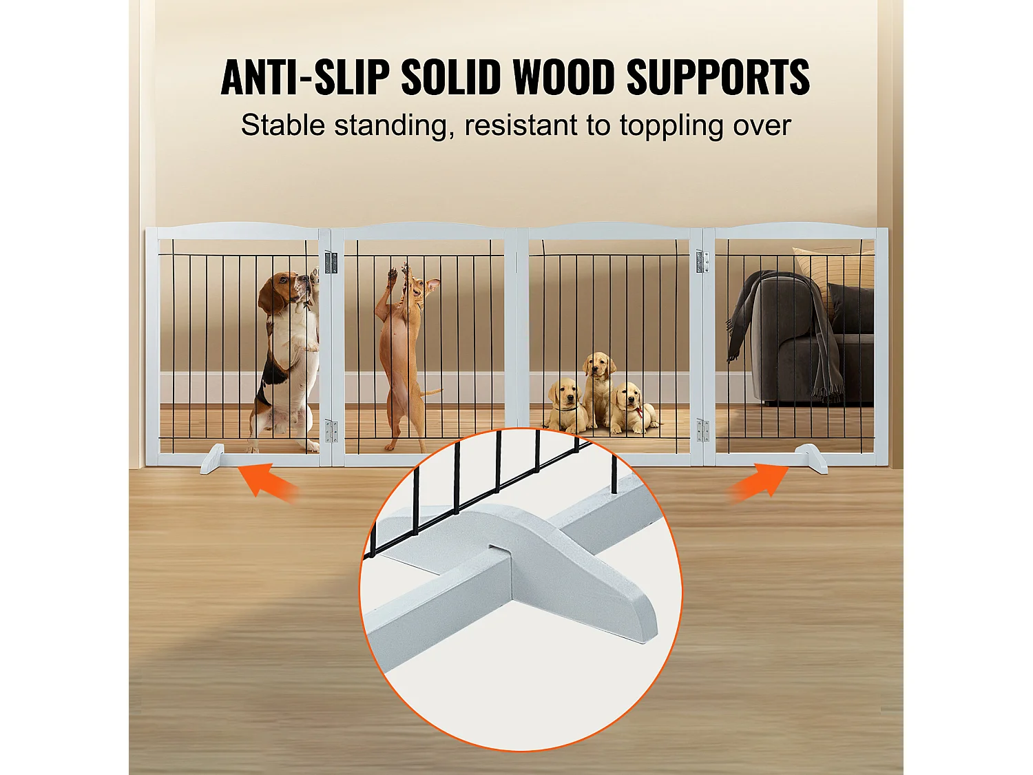 Barrière de Sécurité pour Chien Pliable SucceBuy, 81 x 245cm，Autoportante , pour Passages Larges et Étroits, Utilisation Intérieure, Blanc