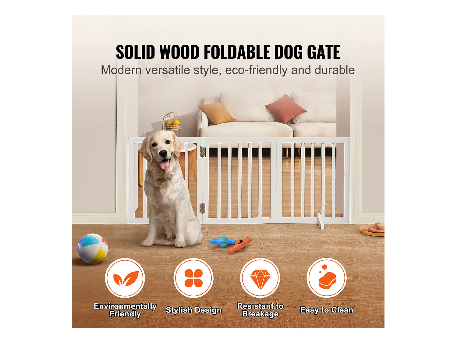 Puerta Plegable para Perros SucceBuy 61 x 152cm, Barrera para Mascotas,  para Pasillos Anchos y Estrechos, Uso en Interiores, Blanco