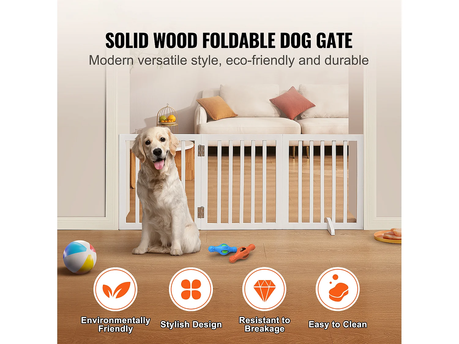 Faltbares, Freistehendes Hundetor SucceBuy,61 x 152cm, Haustiergitter,  für Breite und Enge Durchgänge, Verwendung im Innenbereich, Weiß