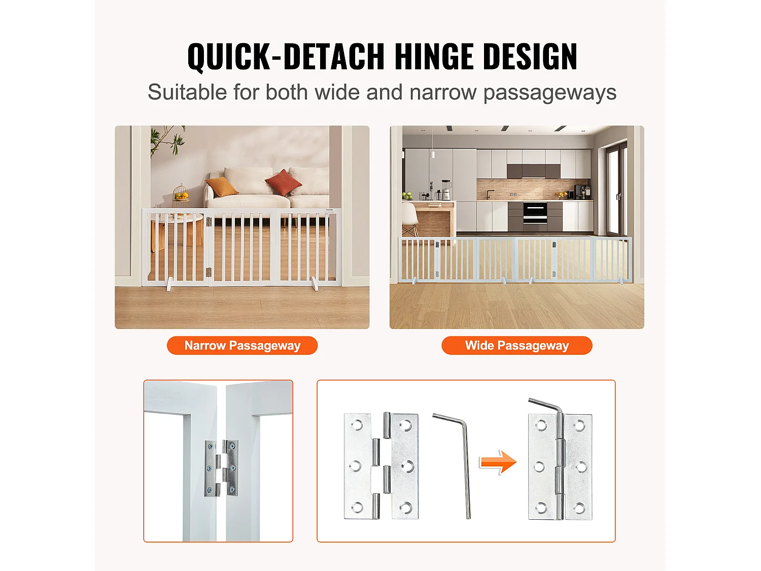 Faltbares, Freistehendes Hundetor SucceBuy,61 x 152cm, Haustiergitter,  für Breite und Enge Durchgänge, Verwendung im Innenbereich, Weiß