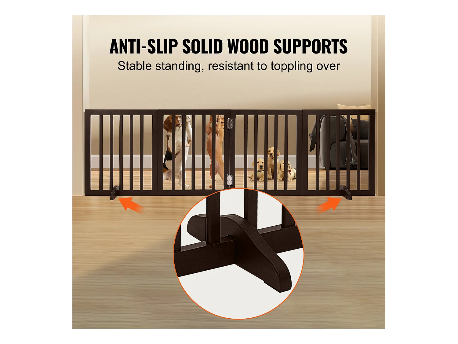Barrière pour Chien Pliable SucceBuy，61 x 204cm, Autoportante, pour Passages Larges et Étroits, Utilisation Intérieure,  Marron